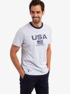 U.S. Polo Assn. EMBOSSED USA FLAG JERSEY T-SHIRT -Glimmera Cloth Shop 11A78004 LTGY 58226