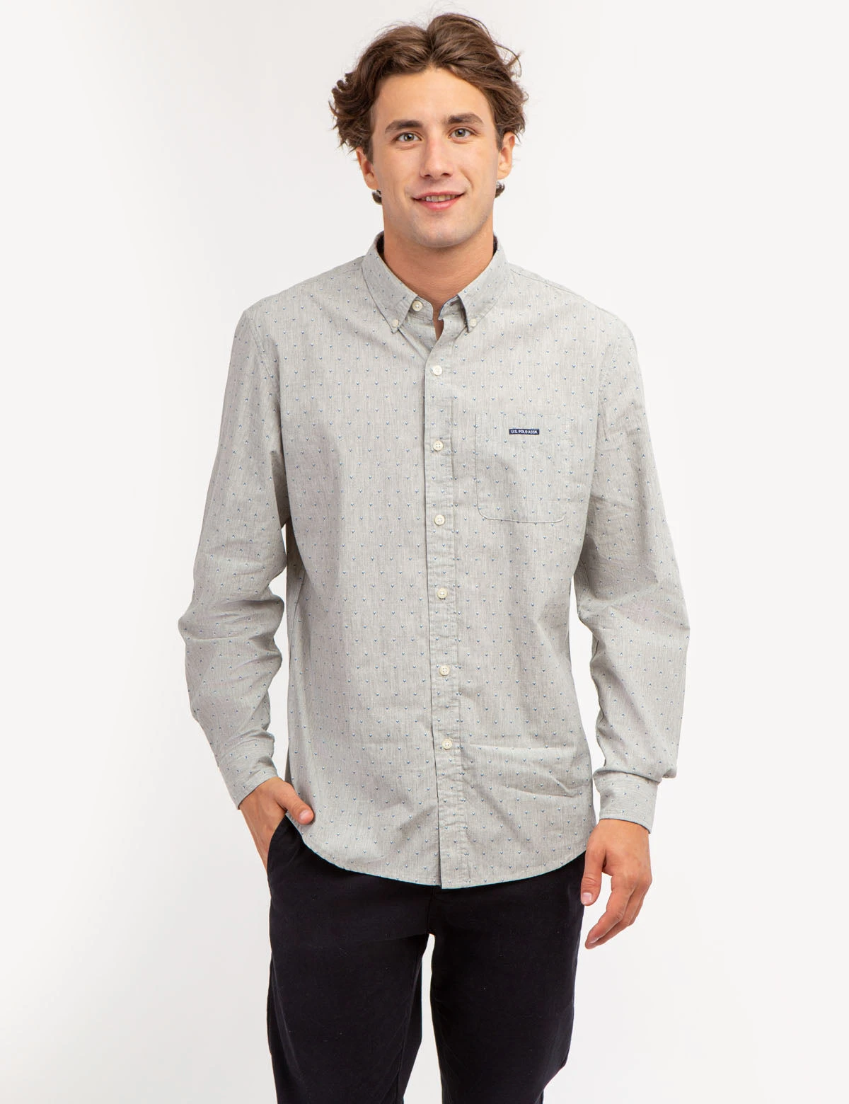 U.S. Polo Assn. PRINTED YARN DYE HEATHERED POPLIN SHIRT 5 U.S. Polo Assn. PRINTED YARN DYE HEATHERED POPLIN SHIRT - Image 5