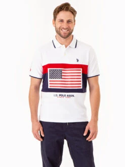 U.S. Polo Assn. PRINTED FLAG COLORBLOCK PIQUE POLO SHIRT -Glimmera Cloth Shop 11C032O WHIT 75088