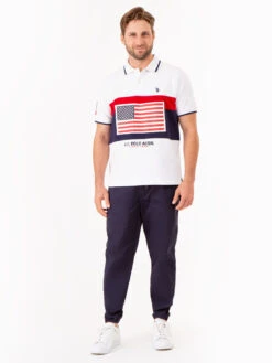 U.S. Polo Assn. PRINTED FLAG COLORBLOCK PIQUE POLO SHIRT -Glimmera Cloth Shop 11C032O WHIT 75092