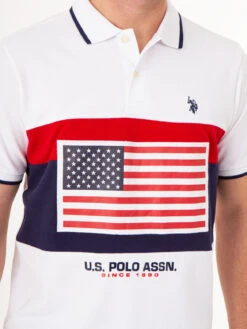 U.S. Polo Assn. PRINTED FLAG COLORBLOCK PIQUE POLO SHIRT -Glimmera Cloth Shop 11C032O WHIT 75094