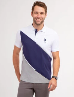 U.S. Polo Assn. DIAGONAL COLORBLOCK POLO SHIRT WITH PIPING -Glimmera Cloth Shop 11C0483O WHIT 69666