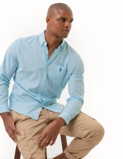 U.S. Polo Assn. GINGHAM SLUB POPLIN LONG SLEEVE SHIRT -Glimmera Cloth Shop 11C318VP HZBL 2444