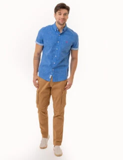 U.S. Polo Assn. GINGHAM SHORT SLEEVE SOLID SLUB POPLIN SHIRT -Glimmera Cloth Shop 11C332V3 BLRF 2923