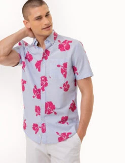 U.S. Polo Assn. HIBISCUS SHORT SLEEVE WOVEN SHIRT WITH POCKET -Glimmera Cloth Shop 11C344WF WNBL 2756