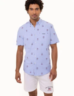 U.S. Polo Assn. ALL OVER CREST PRINT OXFORD SHORT SLEEVE SHIRT -Glimmera Cloth Shop 11C354YI LTBL 1109