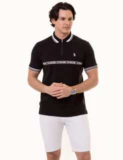U.S. POLO ASSN. ZIPPER PLACKET PIECED POLO SHIRT -Glimmera Cloth Shop 11C5793O BLCK 1567