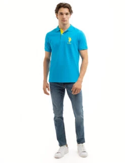 U.S. Polo Assn. SOLID PIQUE DOUBLE LOGO POLO SHIRT -Glimmera Cloth Shop 11C6063O DTWB 7861