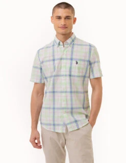 U.S. Polo Assn. PLAID POPLIN WOVEN SHORT SLEEVE SHIRT -Glimmera Cloth Shop 11C650VQ GEEN 2912