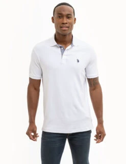 U.S. Polo Assn. SOLID INTERLOCK GINGHAM TRIM POLO SHIRT -Glimmera Cloth Shop 11C87998 WHIT 7872