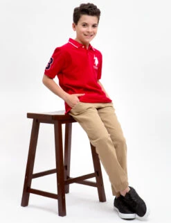 U.S. Polo Assn. BOYS PIQUE SOLID POLO SHIRT -Glimmera Cloth Shop 128032 V100A.1.ENGINE RED WHITE