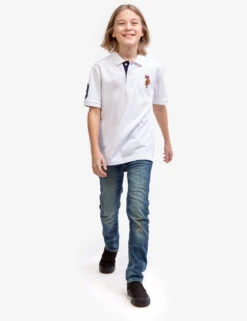 U.S. Polo Assn. BOYS MULTI COLOR LOGO SOLID PIQUE POLO SHIRT -Glimmera Cloth Shop 12A6833R WHIT 4067