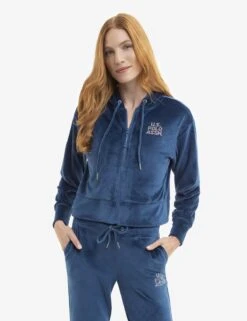 U.S. Polo Assn. VELOUR FULL ZIP EMBELLISHED HOODIE -Glimmera Cloth Shop 21 62759V BUOP TOP 3748