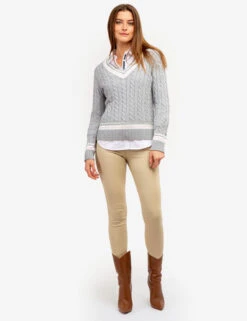 U.S. Polo Assn. TIPPED CABLE V-NECK SWEATER -Glimmera Cloth Shop 21050C1A LTGY 63787