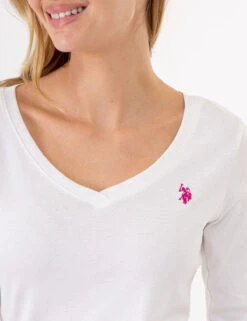 U.S. Polo Assn. LONG SLEEVE V-NECK T-SHIRT -Glimmera Cloth Shop 213285RB WHIT 77169
