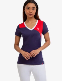 U.S. Polo Assn. COLORBLOCK V-NECK T-SHIRT -Glimmera Cloth Shop 2152130H EVBL 48178