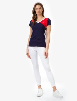 U.S. Polo Assn. COLORBLOCK V-NECK T-SHIRT -Glimmera Cloth Shop 2152130H EVBL 7269