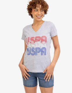U.S. Polo Assn. RETRO USPA V-NECK T-SHIRT -Glimmera Cloth Shop 2156161D LTGY 45644