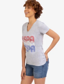 U.S. Polo Assn. RETRO USPA V-NECK T-SHIRT -Glimmera Cloth Shop 2156161D LTGY 45647