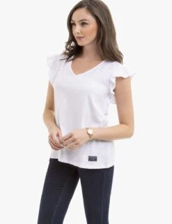 U.S. Polo Assn. EYELET YOKE FLUTTER SLEEVE TOP -Glimmera Cloth Shop 2157141H WHIT 14284
