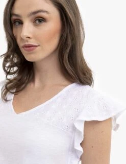 U.S. Polo Assn. EYELET YOKE FLUTTER SLEEVE TOP -Glimmera Cloth Shop 2157141H WHIT 14288