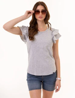 U.S. Polo Assn. FLUTTER SLEEVE CREW NECK T-SHIRT -Glimmera Cloth Shop 2157221H LTGY 1225