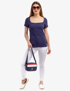 U.S. Polo Assn. RIB SQUARE NECK DOT T-SHIRT -Glimmera Cloth Shop 21573167 CLNV 54991