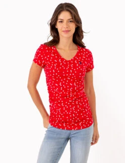 U.S. Polo Assn. STAR PRINT RUCHED SIDE V-NECK T-SHIRT -Glimmera Cloth Shop 2158431H ERED 80434