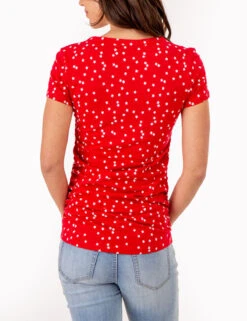 U.S. Polo Assn. STAR PRINT RUCHED SIDE V-NECK T-SHIRT -Glimmera Cloth Shop 2158431H ERED 80438