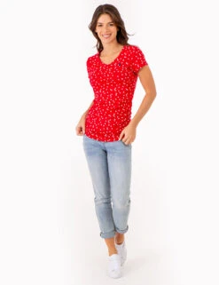 U.S. Polo Assn. STAR PRINT RUCHED SIDE V-NECK T-SHIRT -Glimmera Cloth Shop 2158431H ERED 80439