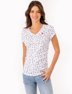 U.S. Polo Assn. STAR PRINT RUCHED SIDE V-NECK T-SHIRT -Glimmera Cloth Shop 2158431H WHIT 80260