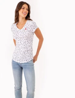 U.S. Polo Assn. STAR PRINT RUCHED SIDE V-NECK T-SHIRT -Glimmera Cloth Shop 2158431H WHIT 80262