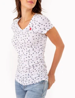U.S. Polo Assn. STAR PRINT RUCHED SIDE V-NECK T-SHIRT -Glimmera Cloth Shop 2158431H WHIT 80270