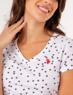 U.S. Polo Assn. STAR PRINT RUCHED SIDE V-NECK T-SHIRT -Glimmera Cloth Shop 2158431H WHIT 80272