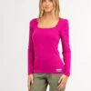U.S. Polo Assn. LONG SLEEVE SQUARE NECK RIBBED TOP