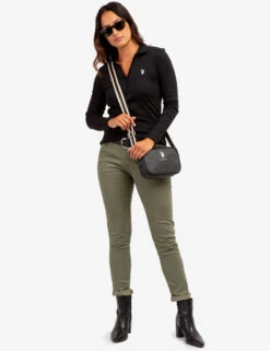 U.S. Polo Assn. SPLIT NECK RIBBED LONG SLEEVE POLO SHIRT -Glimmera Cloth Shop 2158746E BLCK 65130