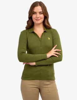 U.S. Polo Assn. SPLIT NECK RIBBED LONG SLEEVE POLO SHIRT -Glimmera Cloth Shop 2158746E CYOL 65158