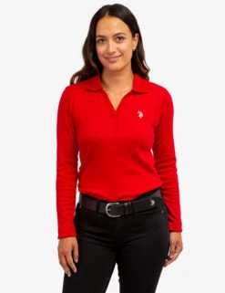 U.S. Polo Assn. SPLIT NECK RIBBED LONG SLEEVE POLO SHIRT