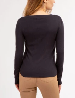 U.S. Polo Assn. LONG SLEEVE WAFFLE KNIT HENLEY TOP WITH RHINESTONE BUTTONS -Glimmera Cloth Shop 2158759M BLCK 69172