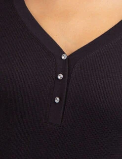 U.S. Polo Assn. LONG SLEEVE WAFFLE KNIT HENLEY TOP WITH RHINESTONE BUTTONS -Glimmera Cloth Shop 2158759M BLCK 69173
