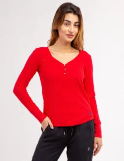 U.S. Polo Assn. LONG SLEEVE WAFFLE KNIT HENLEY TOP WITH RHINESTONE BUTTONS -Glimmera Cloth Shop 2158759M ERED 69654