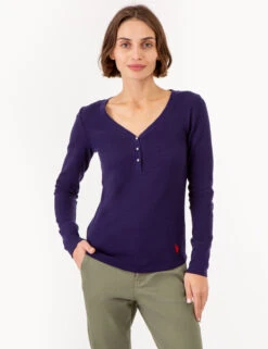 U.S. Polo Assn. LONG SLEEVE WAFFLE KNIT HENLEY TOP WITH RHINESTONE BUTTONS -Glimmera Cloth Shop 2158759M EVBL 72795