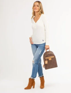 U.S. Polo Assn. LONG SLEEVE WAFFLE KNIT HENLEY TOP WITH RHINESTONE BUTTONS -Glimmera Cloth Shop 2158759M VLPR 66740