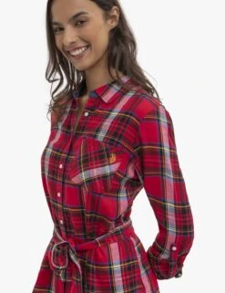 U.S. Polo Assn. LONG SLEEVE PLAID TIE DRESS -Glimmera Cloth Shop 215880 RED PLAIDDRESS 15892