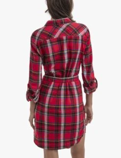 U.S. Polo Assn. LONG SLEEVE PLAID TIE DRESS -Glimmera Cloth Shop 215880 RED PLAIDDRESS 15894