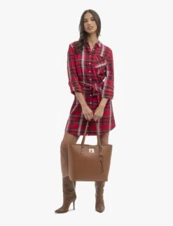 U.S. Polo Assn. LONG SLEEVE PLAID TIE DRESS -Glimmera Cloth Shop 215880 RED PLAIDDRESS 15902