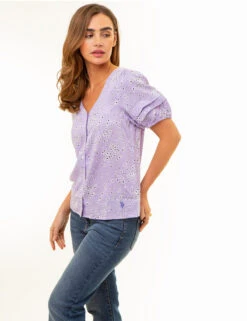 U.S. Polo Assn. VOLUME SLEEVE FLORAL TOP -Glimmera Cloth Shop 215901Z8 LAVN 86074