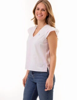 U.S. Polo Assn. RUFFLE SLEEVE POPOVER TOP -Glimmera Cloth Shop 215966NA MULT 85954