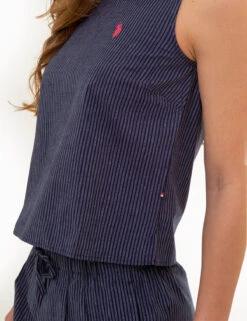 U.S. Polo Assn. SLEEVELESS LINEN CROP TOP -Glimmera Cloth Shop 215971RA EVBL 86229