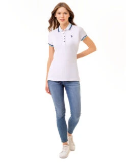 U.S. Polo Assn. PRINCESS SIDE SEAM TIPPED POLO SHIRT -Glimmera Cloth Shop 216099ZH WHIT 1805 1
